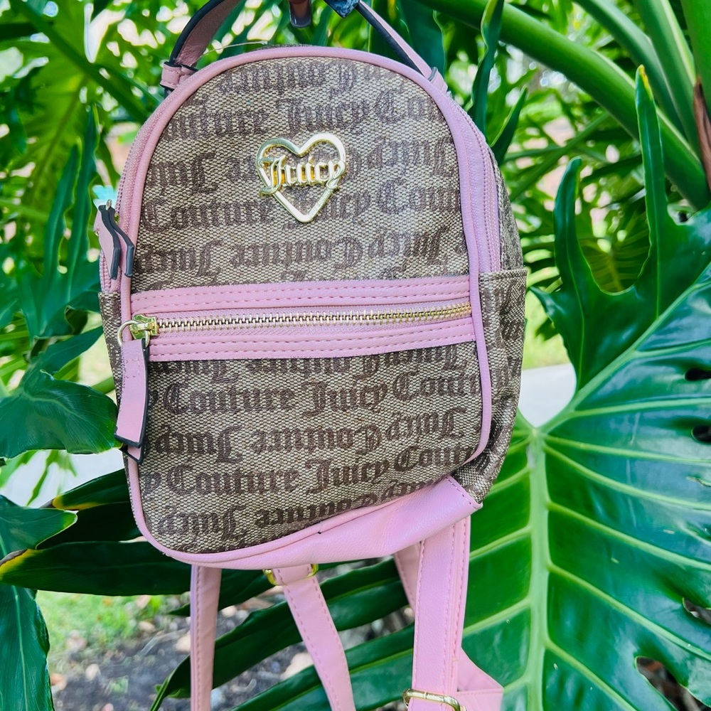 Juicy Couture Brown and Pink Heart Logo Backpack